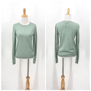 IRIS AND INK Cashmere Silk Fine Knit Sweater Womens Medium Aqua Green Blue Crew